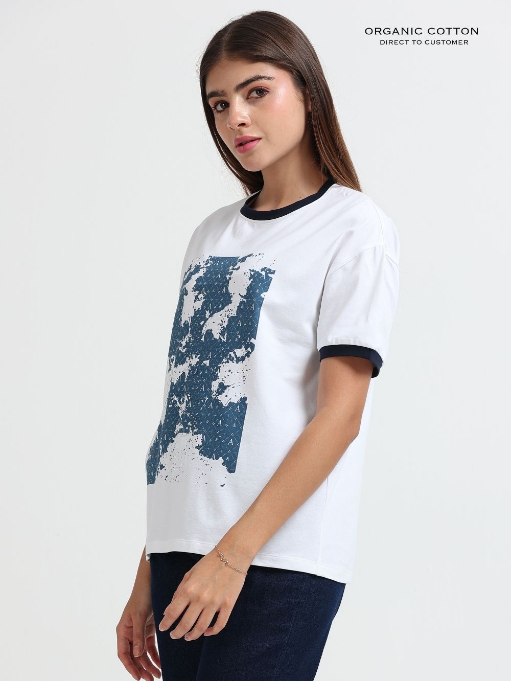 Womens Organic Cotton Relaxed Signature Ink Design Oversize T-shirt - White