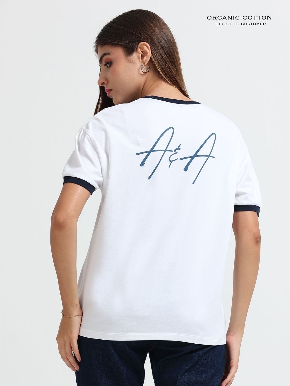 Womens Organic Cotton Relaxed Signature Ink Design Oversize T-shirt - White