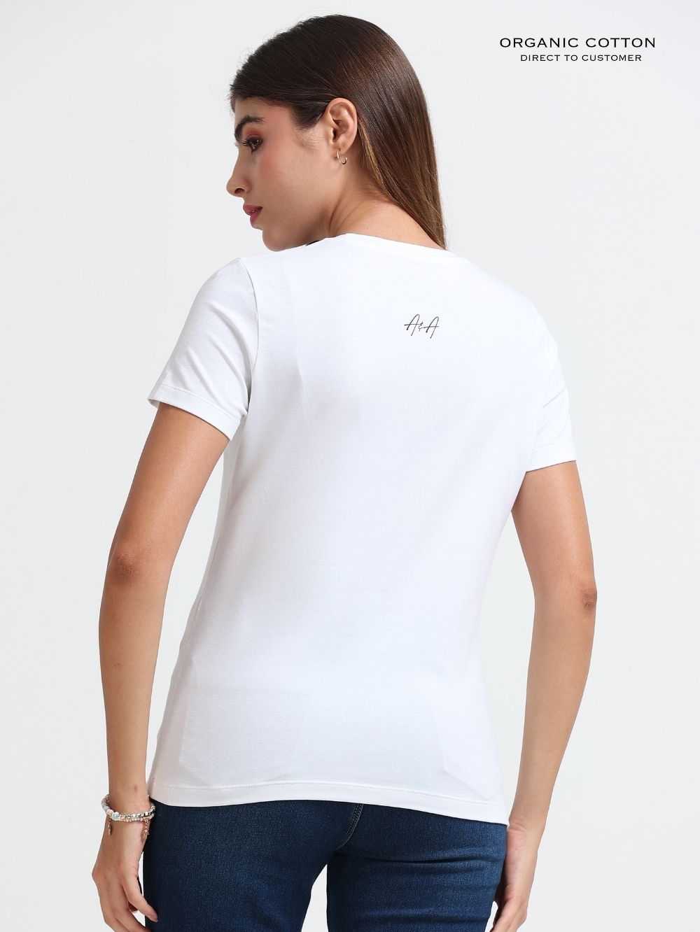 Womens Modern Geometric Pattern Organic Cotton Printed T-Shirt – White