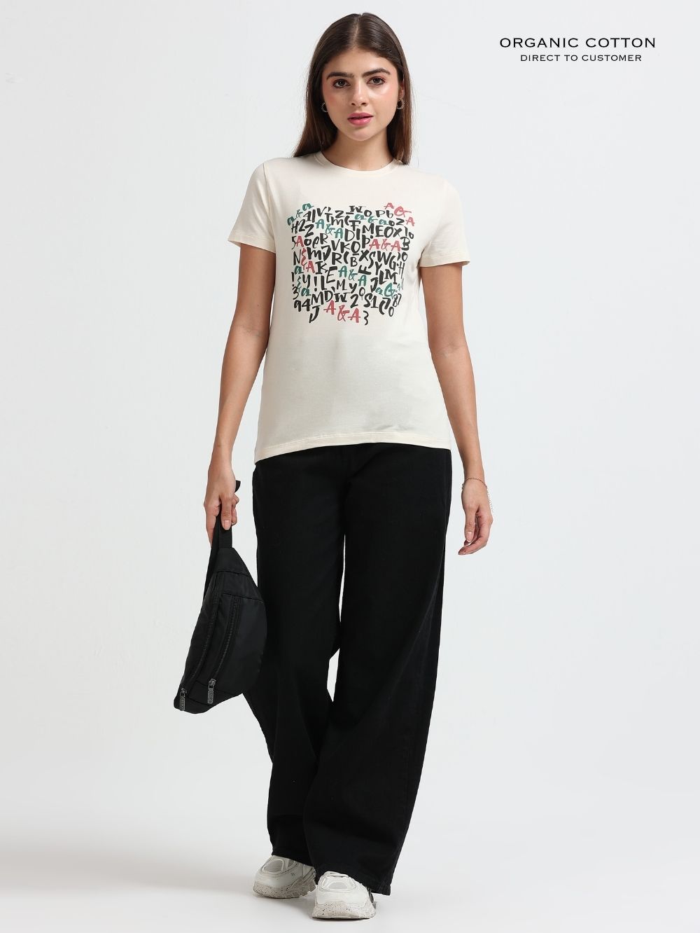 Womens Creative Letter Art Casual Cotton Printed Tee - Beige