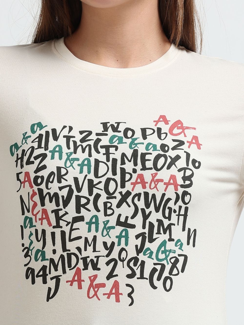 Womens Creative Letter Art Casual Cotton Printed Tee - Beige