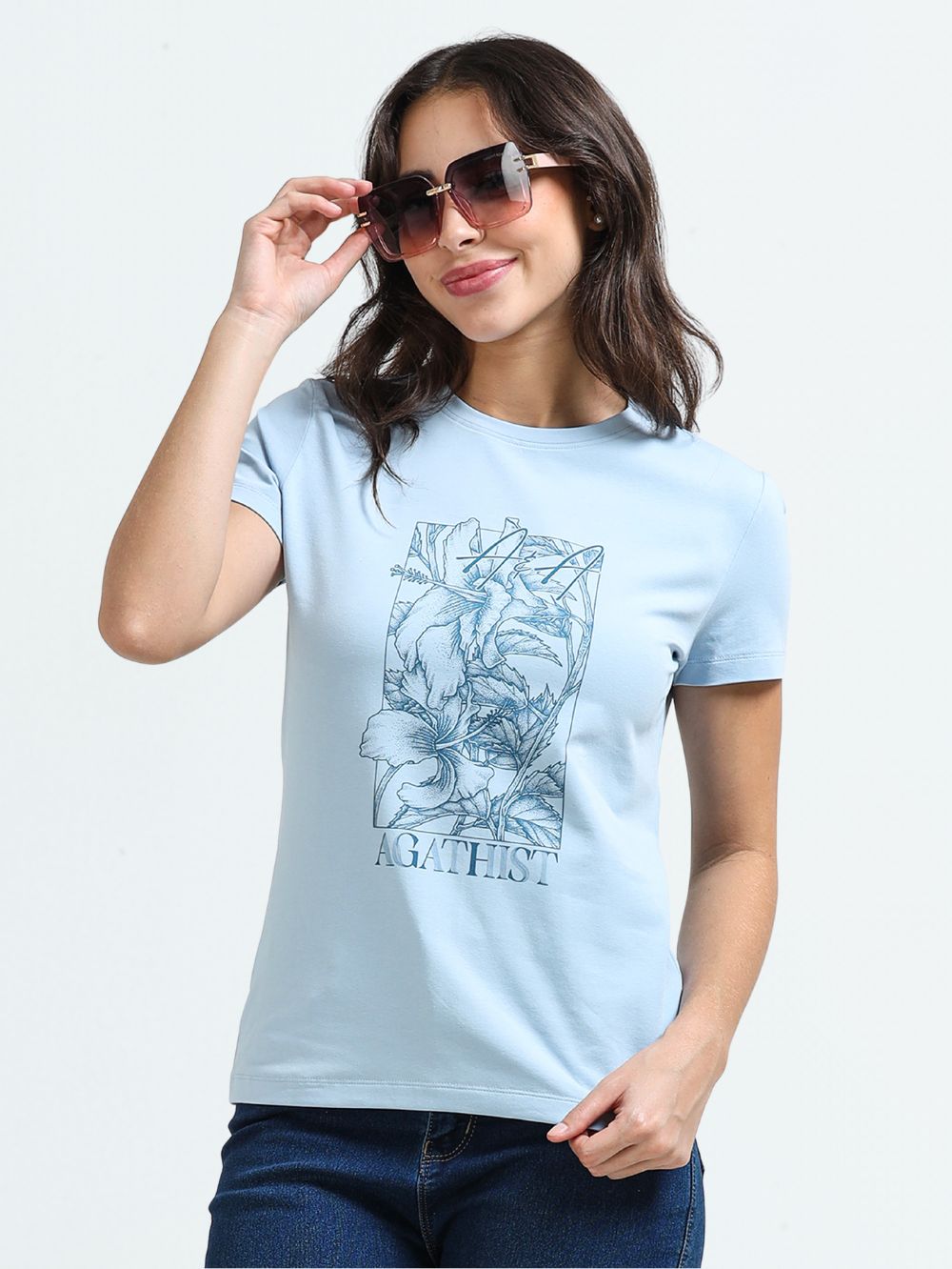 Organic Cotton Women’s Printed T-Shirt - Light Blue