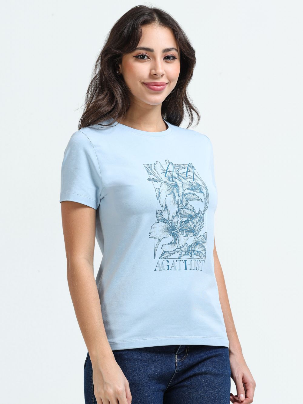 Organic Cotton Women’s Printed T-Shirt - Light Blue