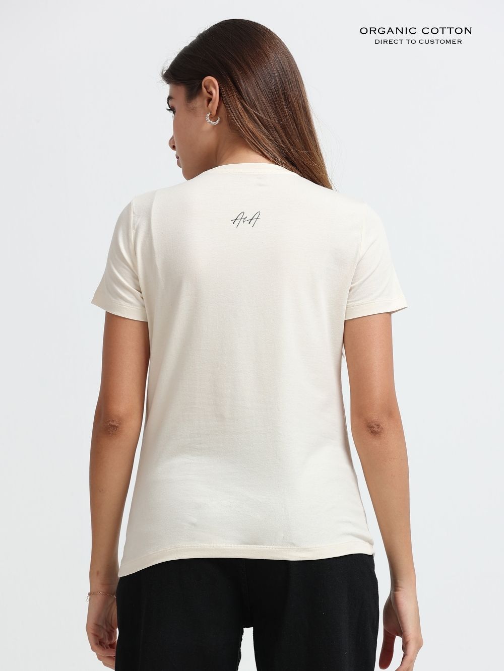 Womens Abstract Handwritten Typography Organic Cotton Printed T-Shirt - Beige
