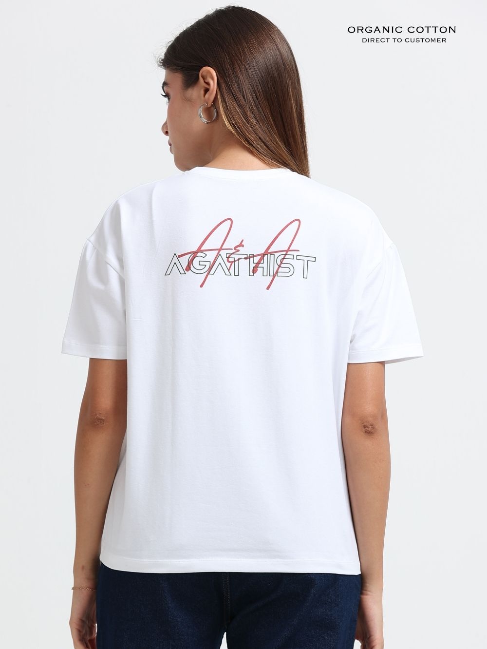 Womens Artistic Flower Grid Organic Cotton Oversized T-Shirt – White