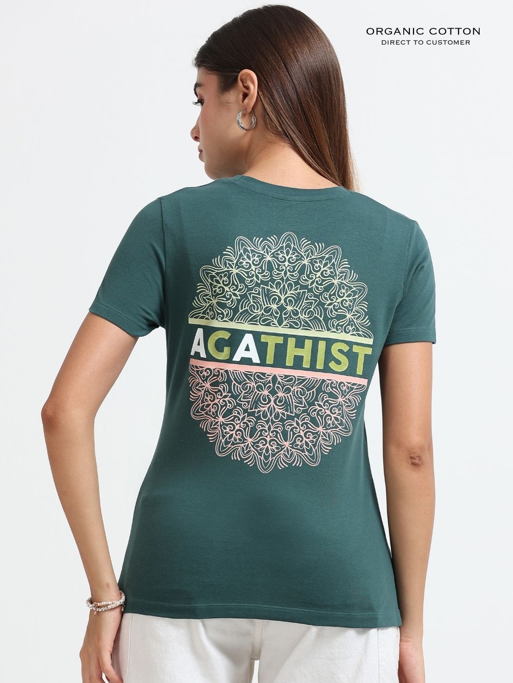 Womens Fashion Tee with Stylized Typography Print – Dark Green
