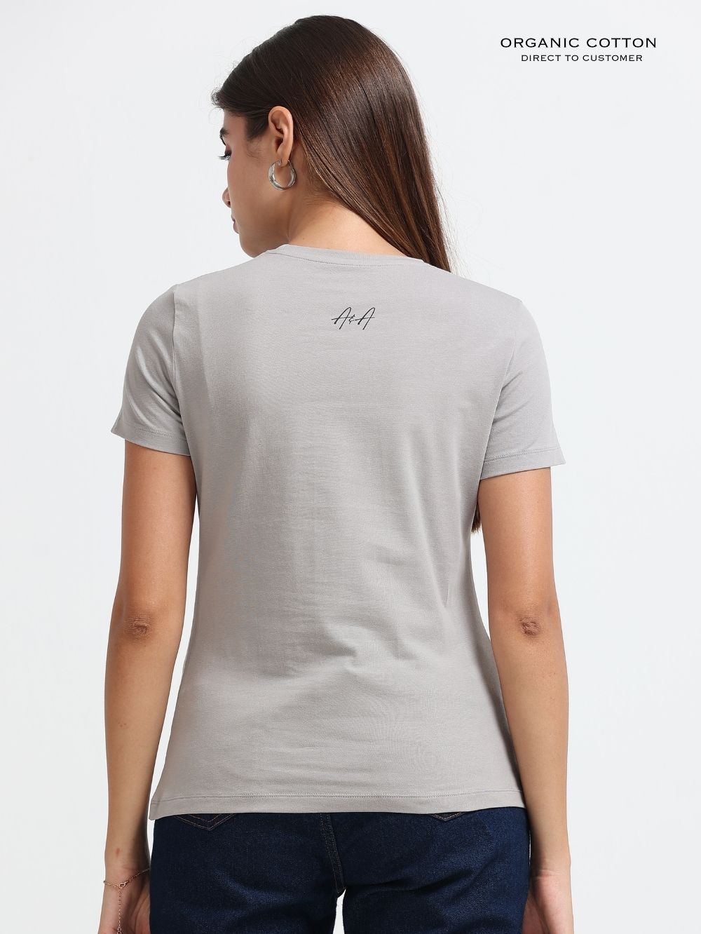 Womens Contemporary Design Casual Cotton Printed T-Shirt - Silver Grey