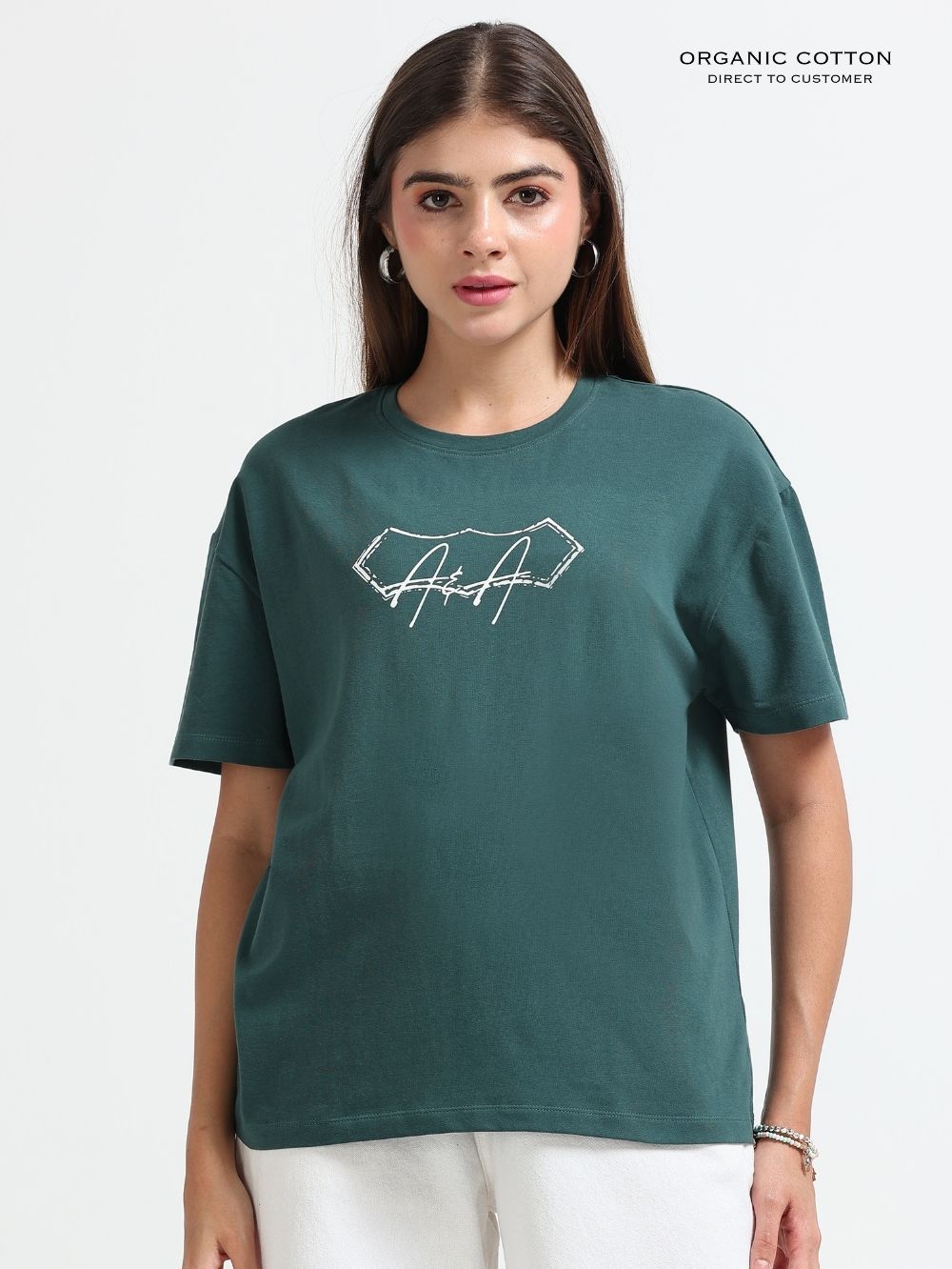 Womens Organic Cotton Oversized T-Shirt With Agathist Paisley Art Print – Dark Green
