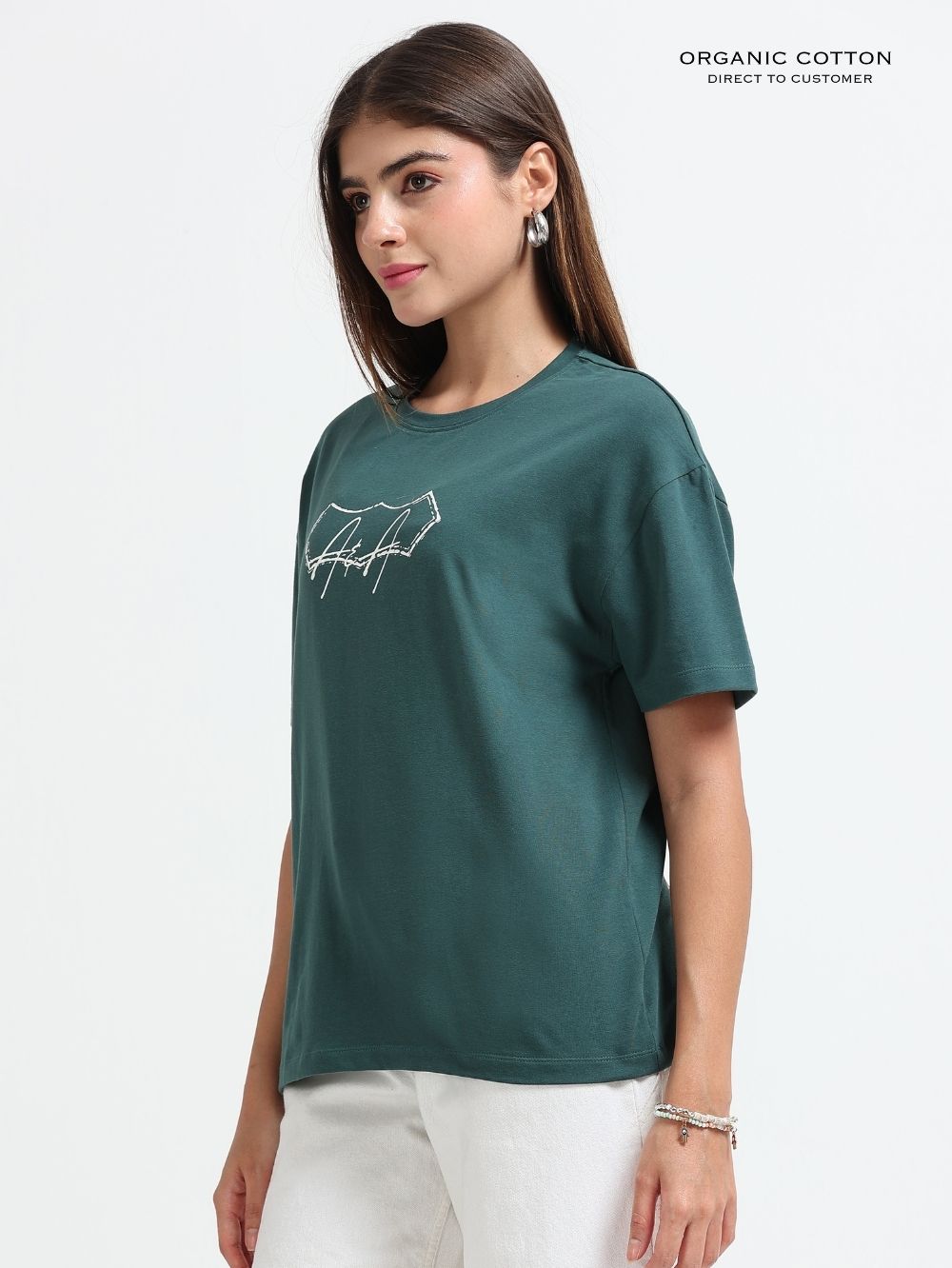 Womens Organic Cotton Oversized T-Shirt With Agathist Paisley Art Print – Dark Green