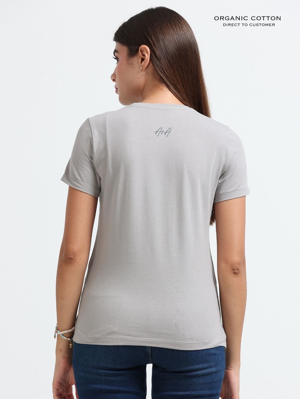 Womens Elegant Tribal Bird Print Organic Cotton Printed T-Shirt – Silver Grey