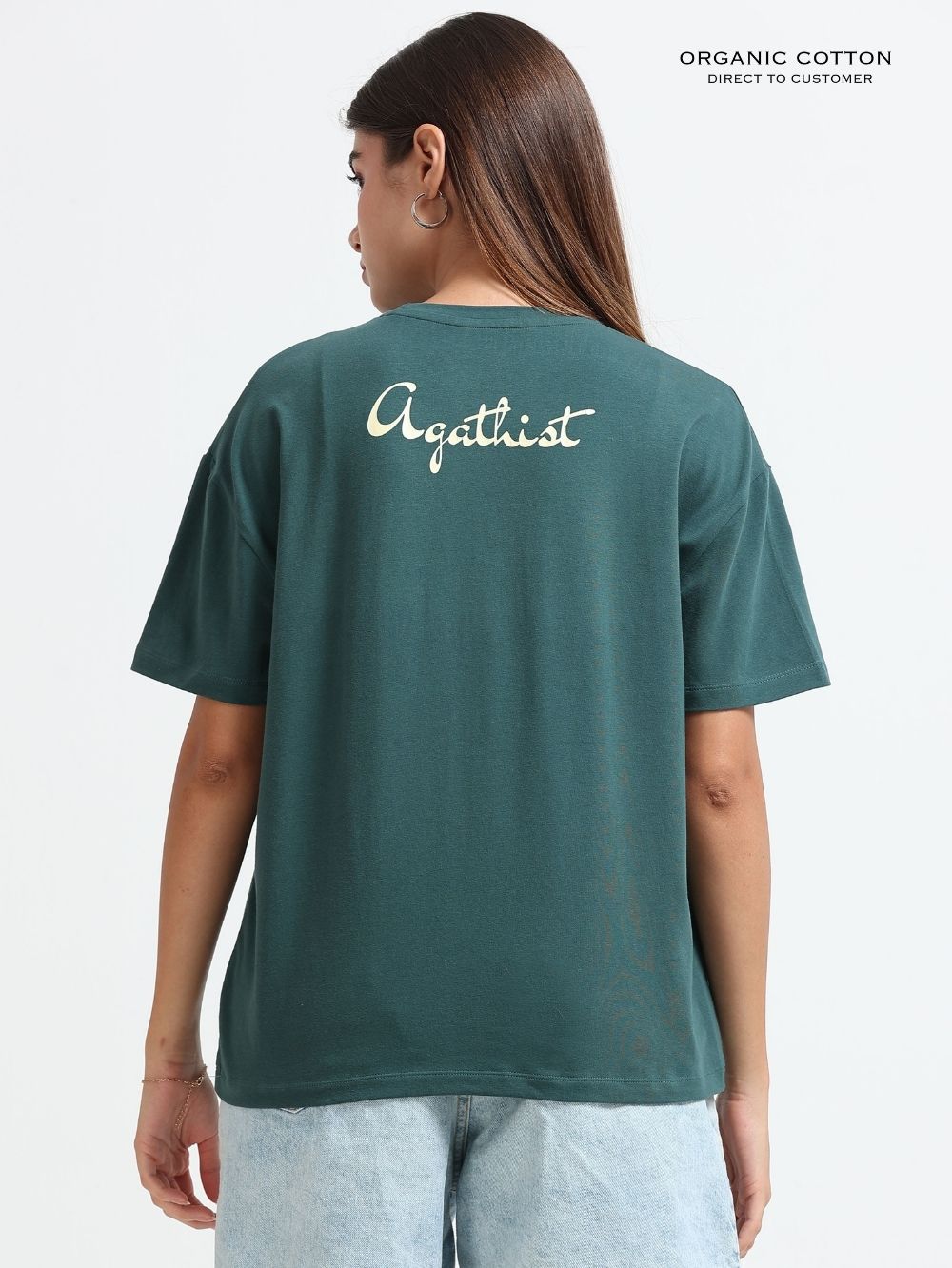 Womens Organic Cotton Oversized T-Shirt With A&A Vintage Frame Print – Dark Green