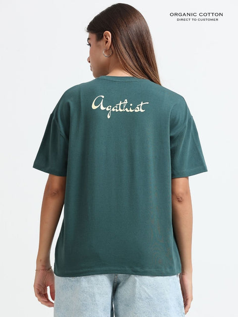 Womens Organic Cotton Oversized T-Shirt With A&A Vintage Frame Print – Dark Green