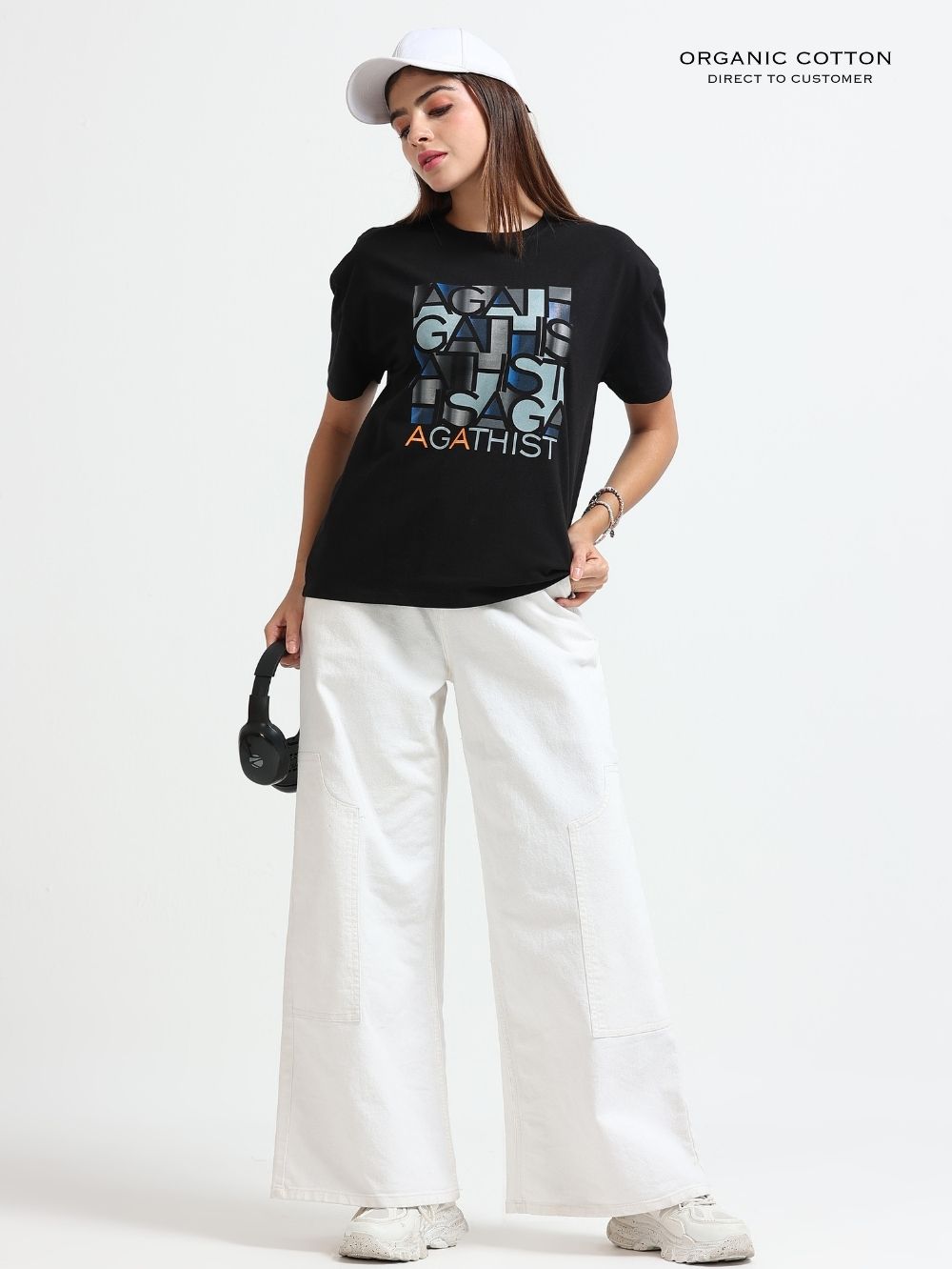 Womens Organic Cotton Oversized T-Shirt With Agathist Bold Typography Print – Black