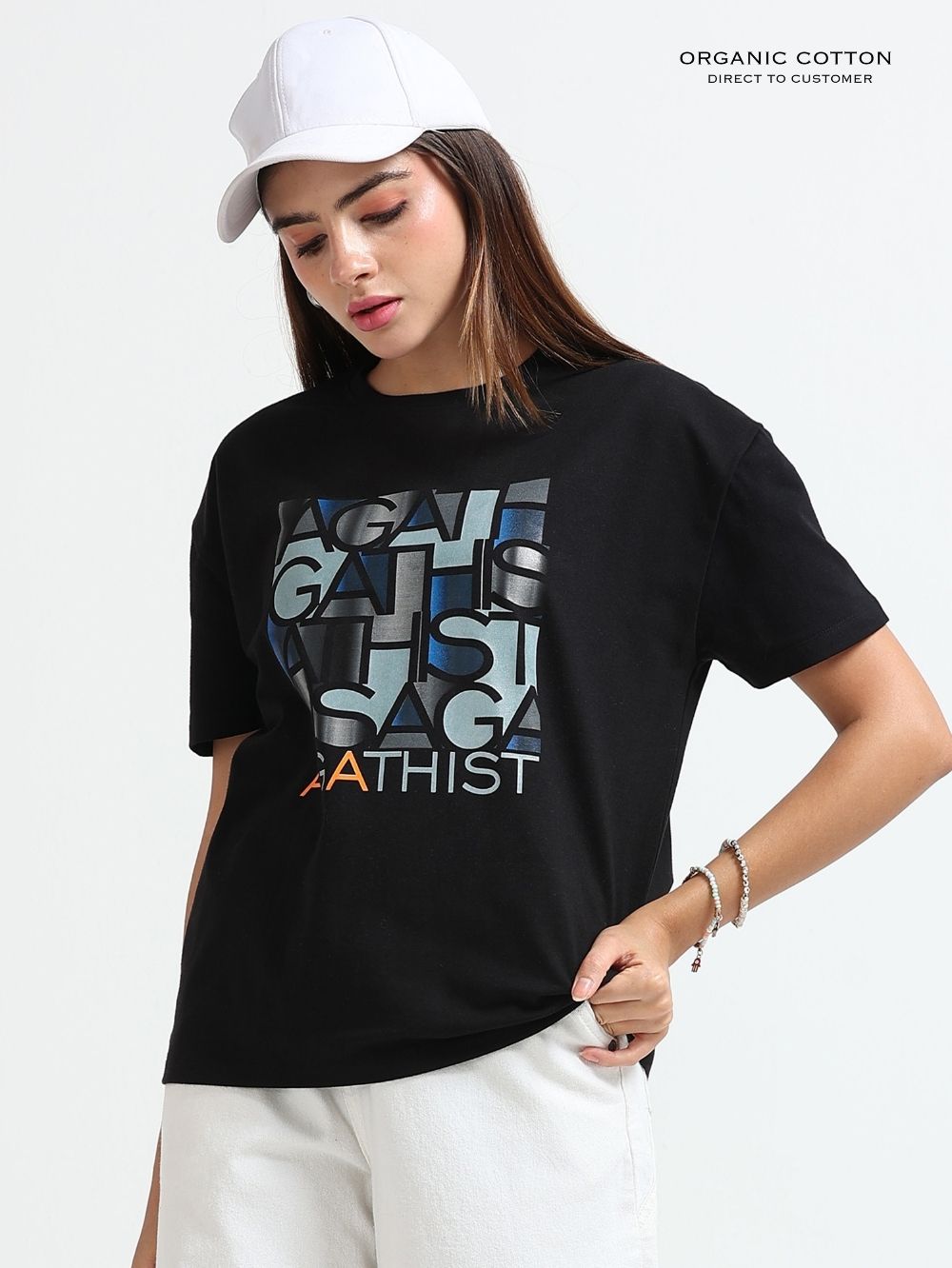 Womens Organic Cotton Oversized T-Shirt With Agathist Bold Typography Print – Black
