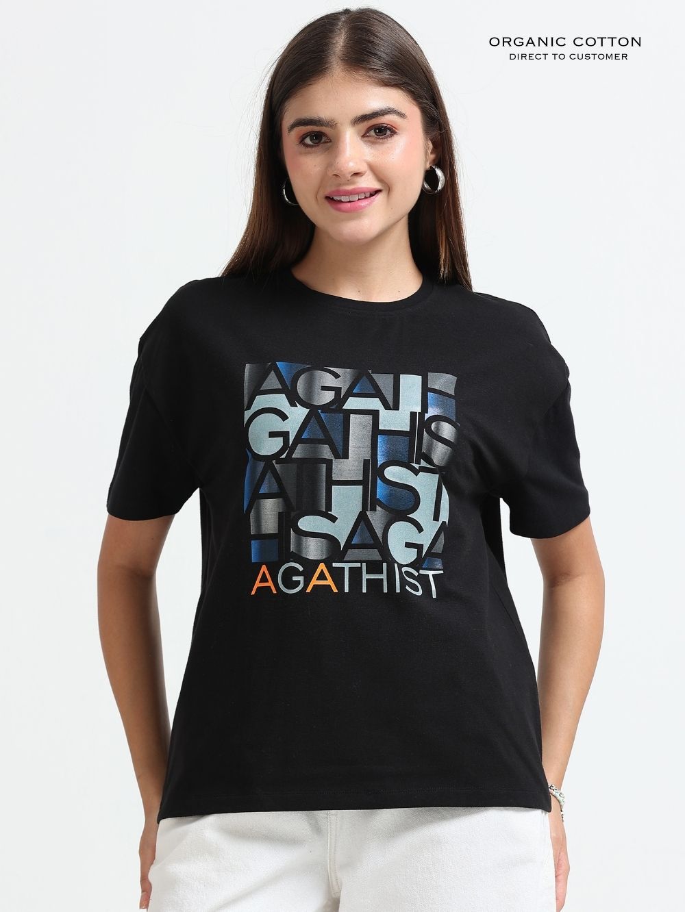 Womens Organic Cotton Oversized T-Shirt With Agathist Bold Typography Print – Black