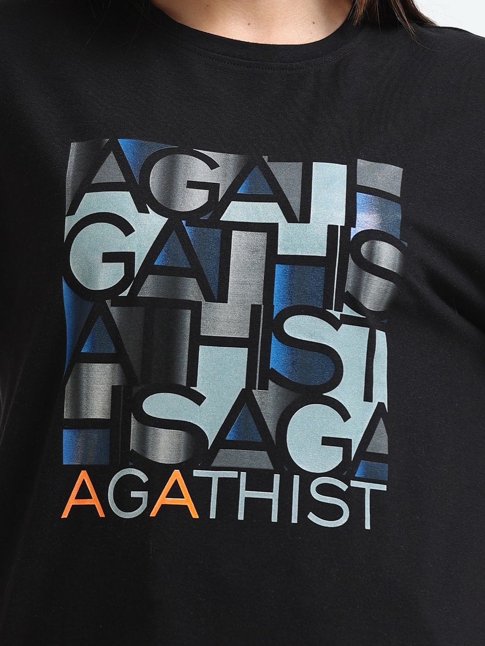 Womens Organic Cotton Oversized T-Shirt With Agathist Bold Typography Print – Black