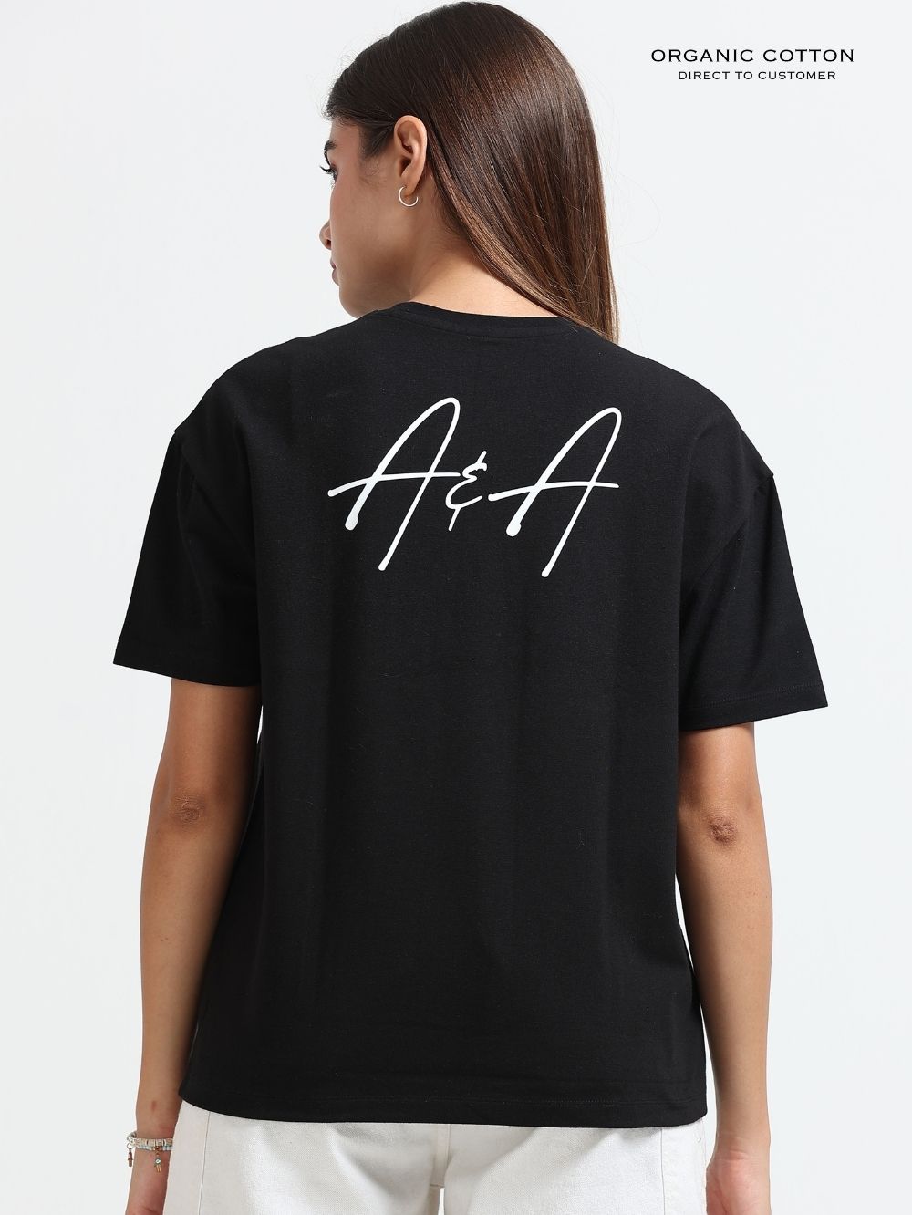 Womens Oversized T-Shirt with Abstract Girl Silhouette Graphic in Peach Tones - Black