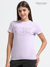Womens Soft Cotton Subtle Monochrome Symbol Print T-shirt - Light Purple