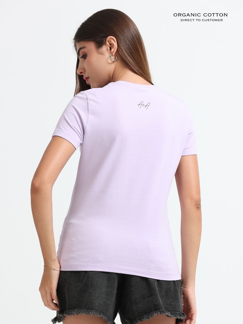 Womens Soft Cotton Subtle Monochrome Symbol Print T-shirt - Light Purple