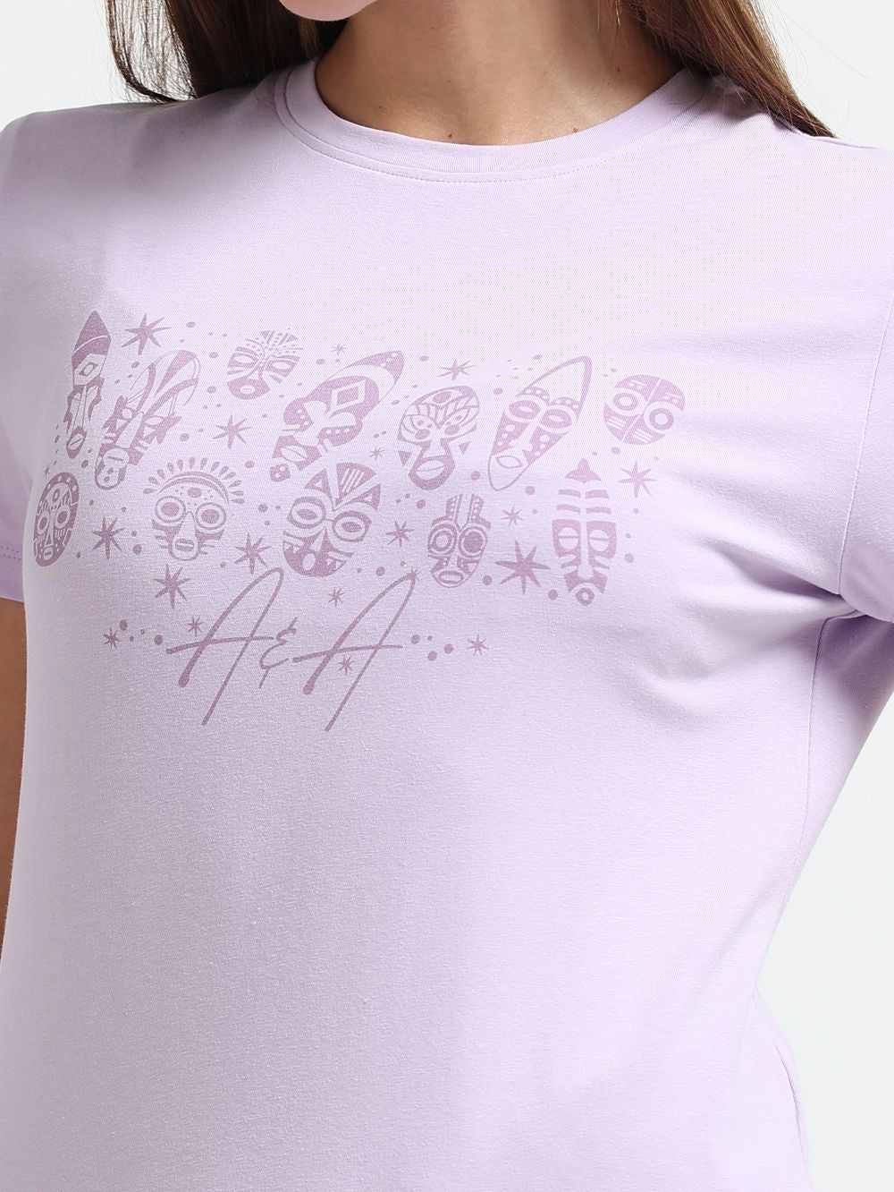 Womens Soft Cotton Subtle Monochrome Symbol Print T-shirt - Light Purple