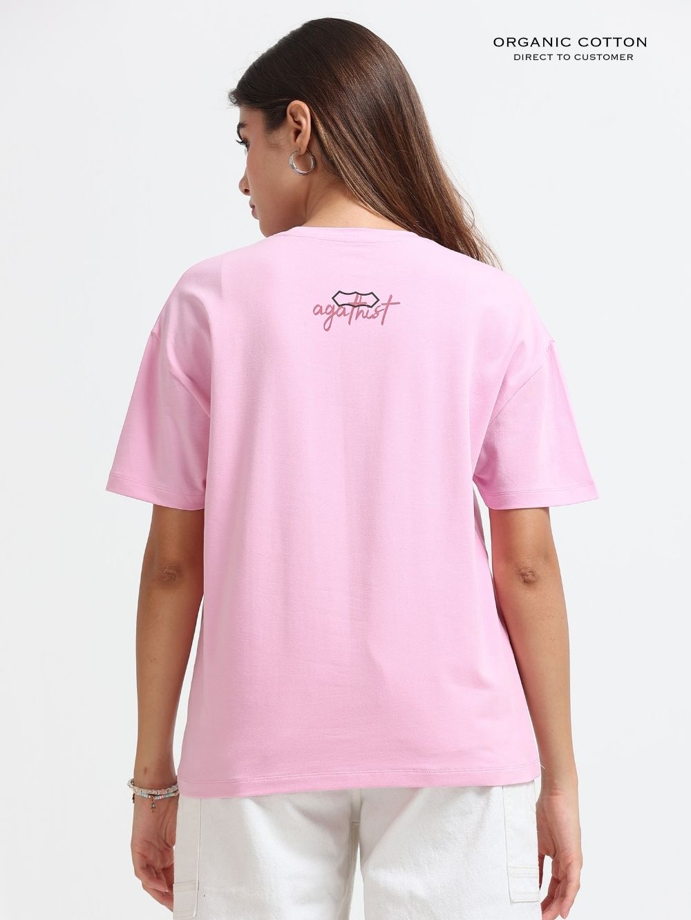 Womens Organic Cotton Oversize T-shirt with Garden Flower Print - Light Pink
