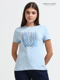 Womens Modern Geometric Line Graphic T-Shirt – Light Blue
