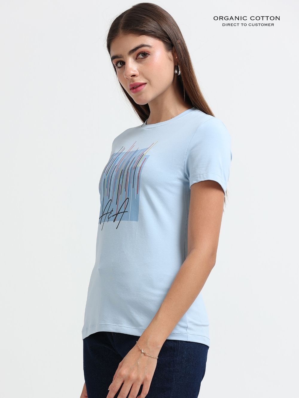 Womens Modern Geometric Line Graphic T-Shirt – Light Blue