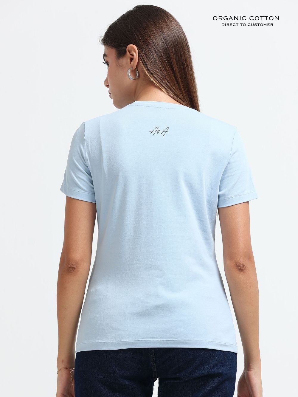 Womens Modern Geometric Line Graphic T-Shirt – Light Blue