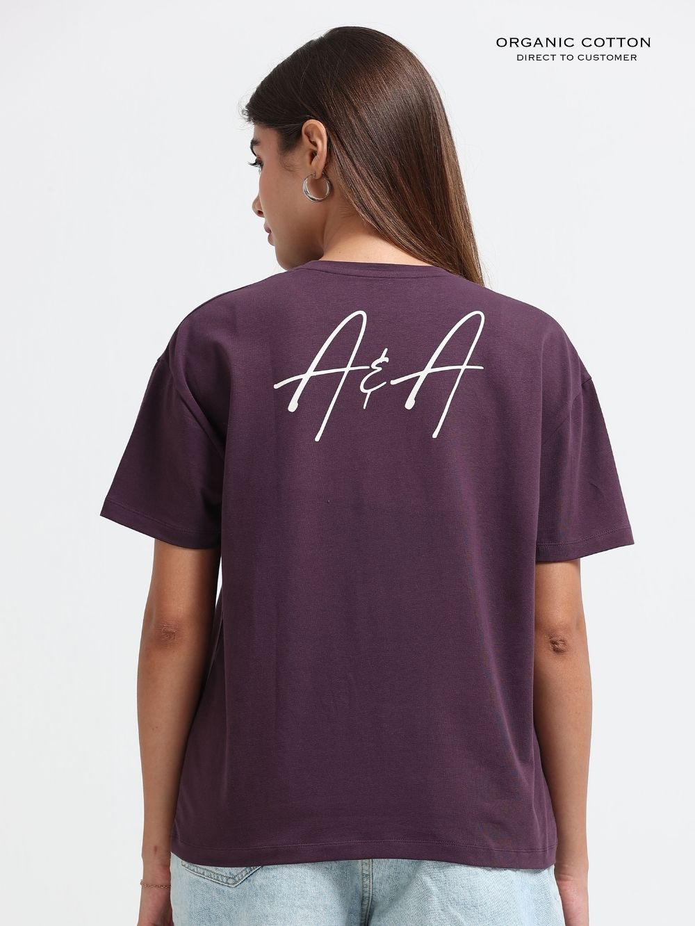 Womens Organic Cotton Oversize T-shirt with Agathist Leaf Print T-Shirt - Wine