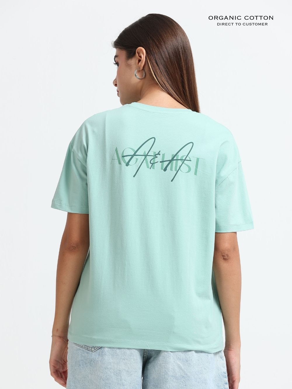 Womens Organic Cotton Contemporary Typography Print Oversize T-Shirt - Cameo Green