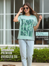 Womens Organic Cotton Contemporary Typography Print Oversize T-Shirt - Cameo Green