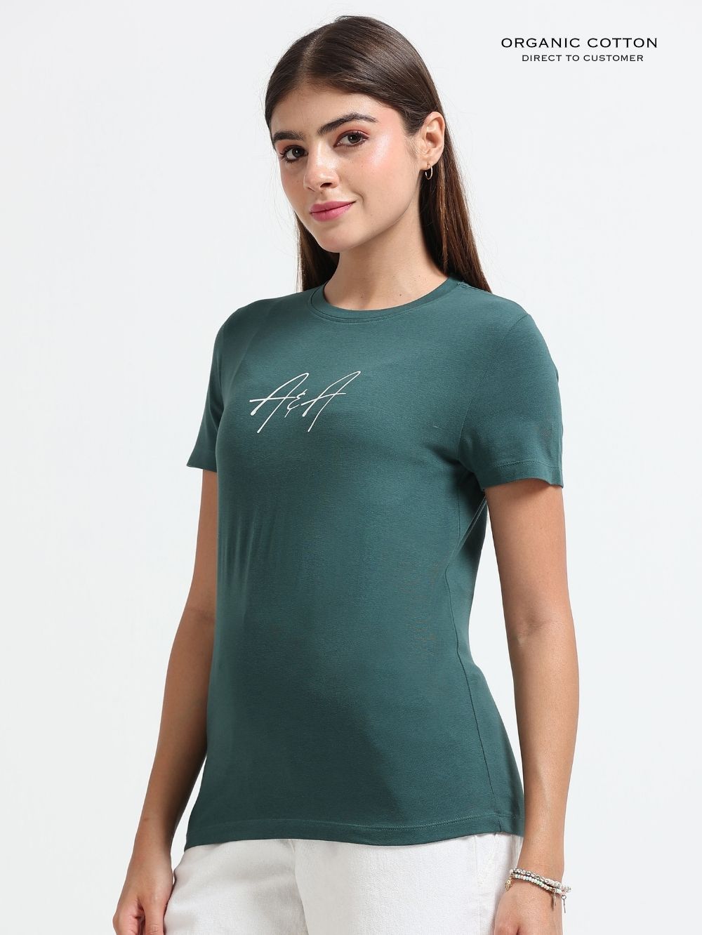 Womens Aesthetic Forest Design Printed T-Shirt – Dark Green