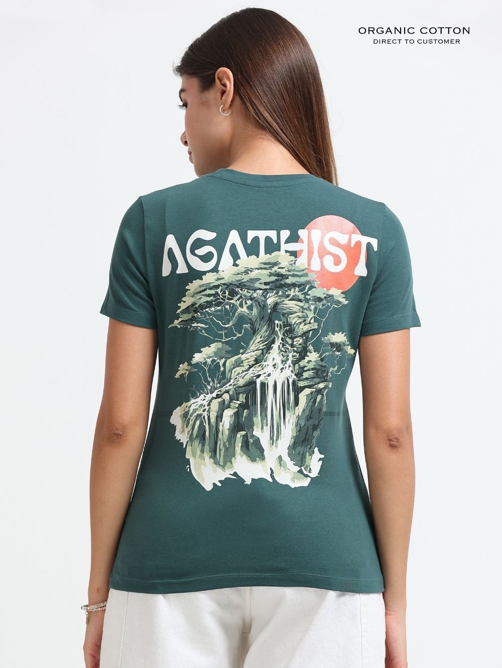 Womens Aesthetic Forest Design Printed T-Shirt – Dark Green