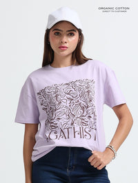 Womens Organic Cotton Agathist Floral Print Oversize T-Shirt - Light Purple