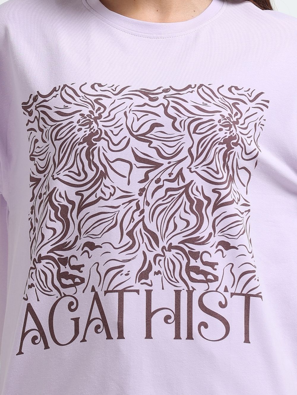 Womens Organic Cotton Agathist Floral Print Oversize T-Shirt - Light Purple