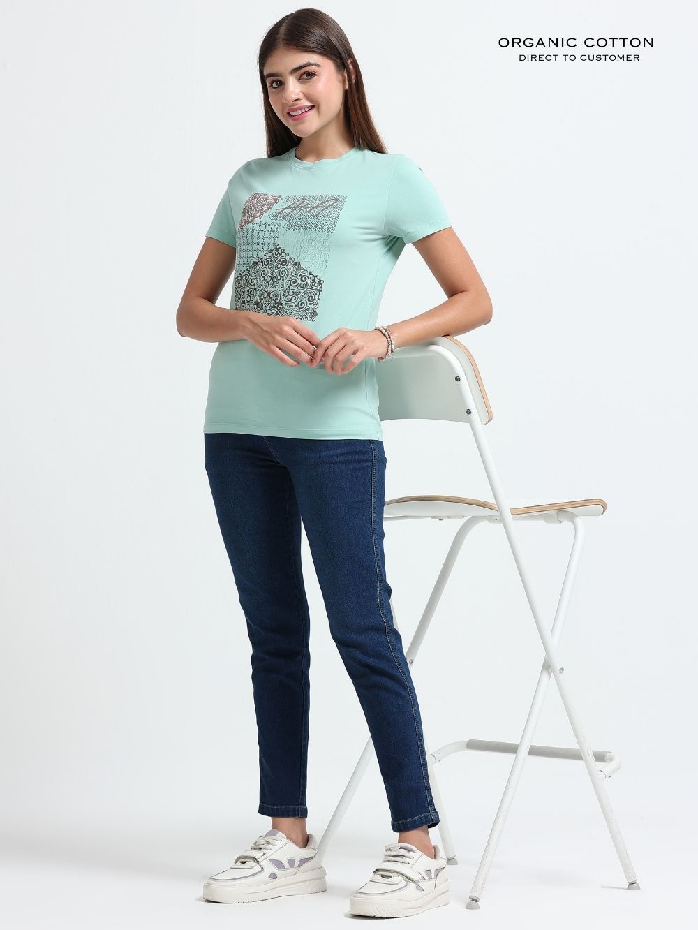 Womens Elegant Abstract Art Printed T-Shirt - Cameo Green