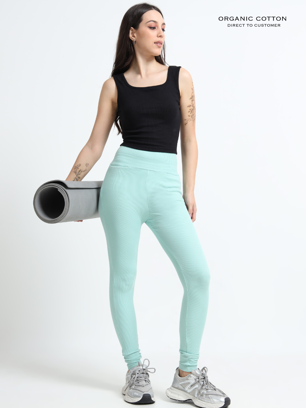 CAMEO GREEN ORGANIC COTTON RIB HIGH WAIST WORKOUT PANT