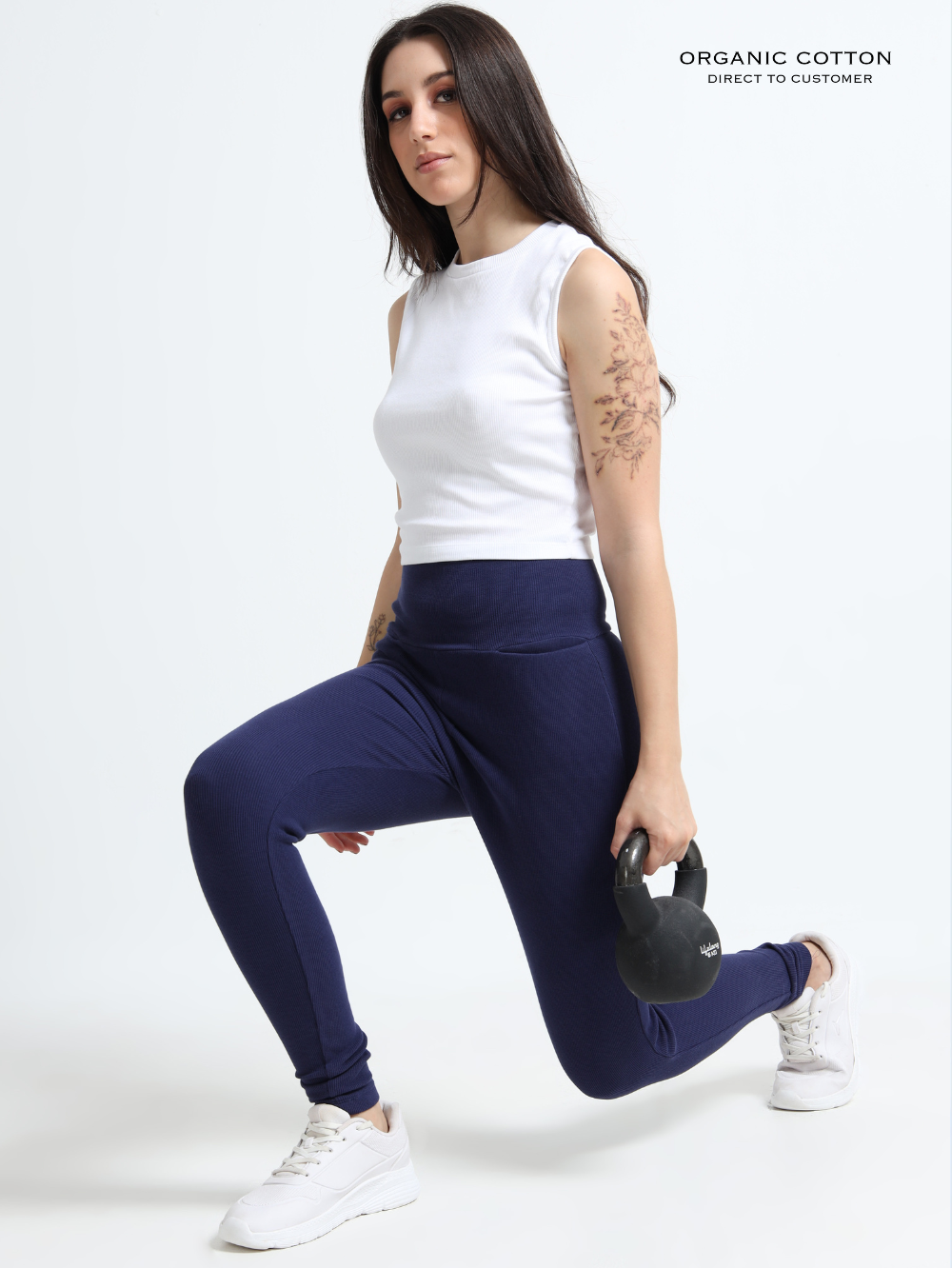 MEDEIVAL BLUE ORGANIC COTTON RIB HIGH WAIST WORKOUT PANT