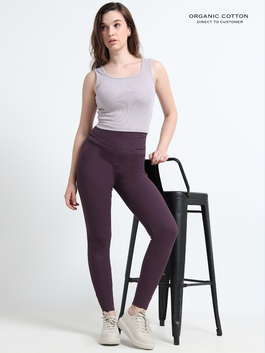 WINE ORGANIC COTTON RIB HIGH WAIST WORKOUT PANT