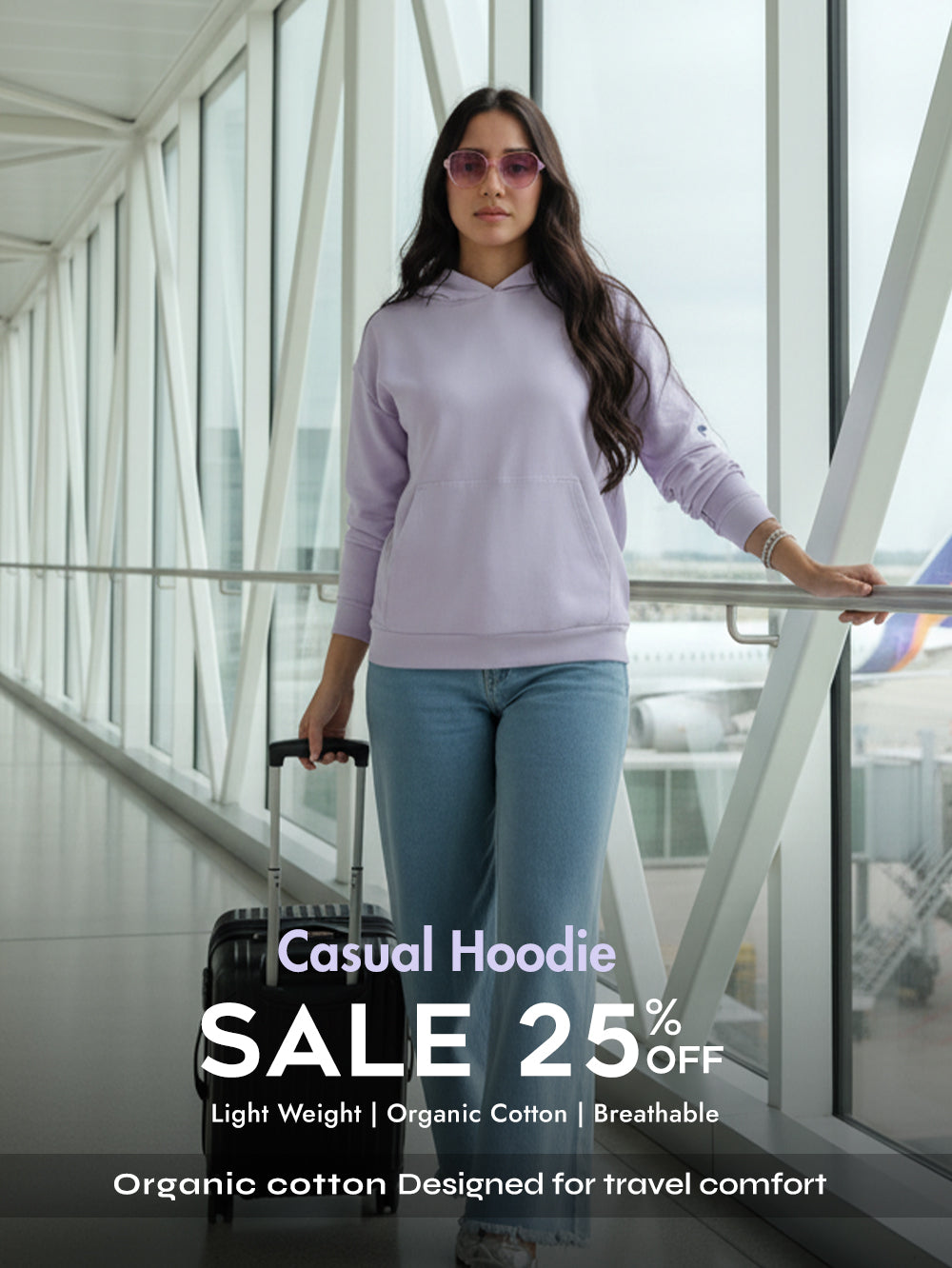 Light Purple A & A Womens Casual Hoodie in Organic Cotton