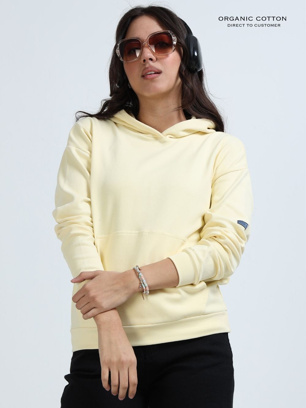 Light Yellow A & A Womens Casual Hoodie in Organic Cotton