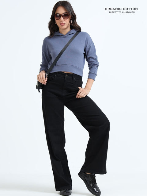 Blueish Grey A & A Organic Cotton Womens Cropped Hoodie