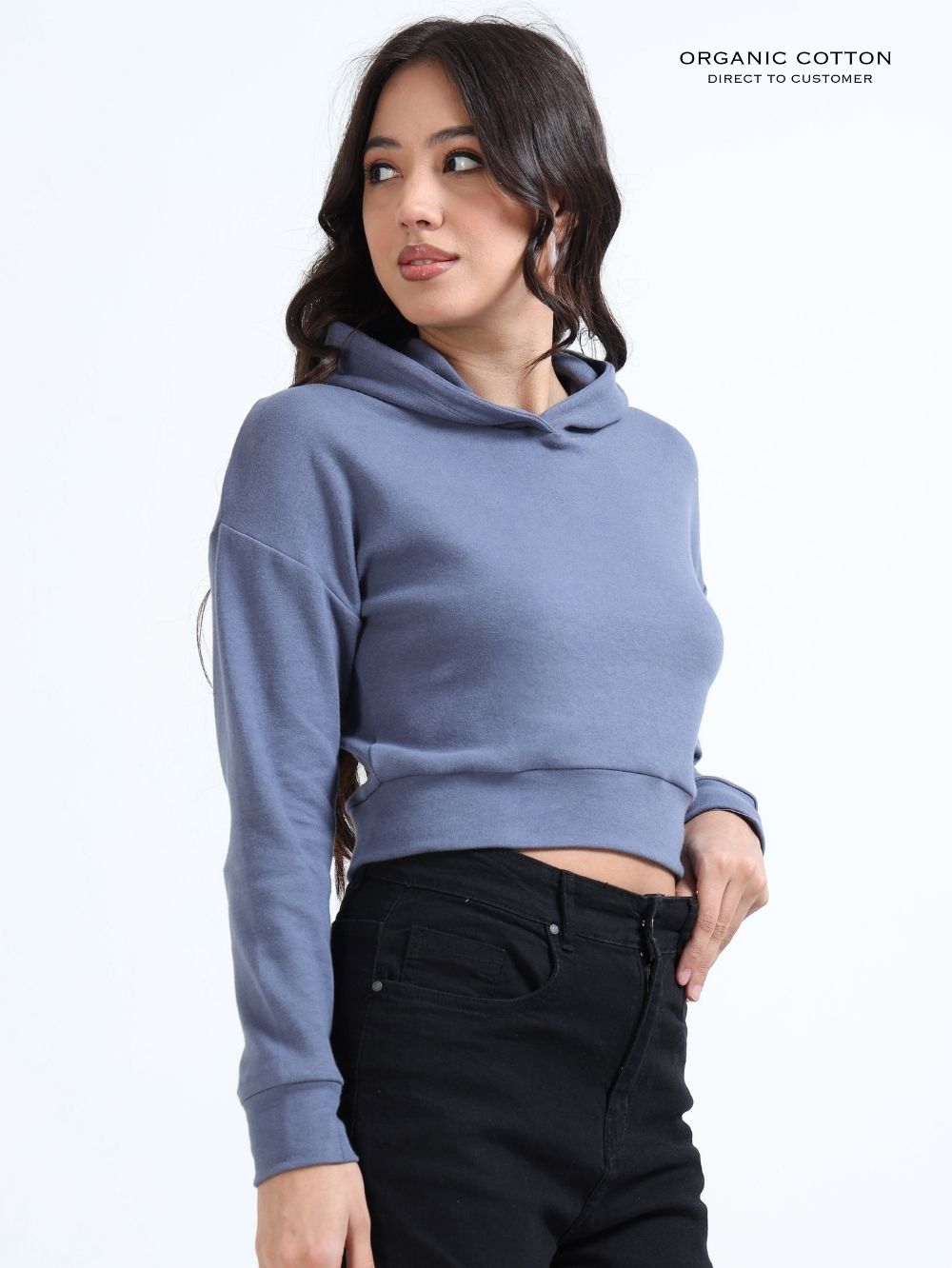 Blueish Grey A & A Organic Cotton Womens Cropped Hoodie