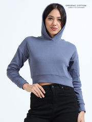 Blueish Grey A & A Organic Cotton Womens Cropped Hoodie