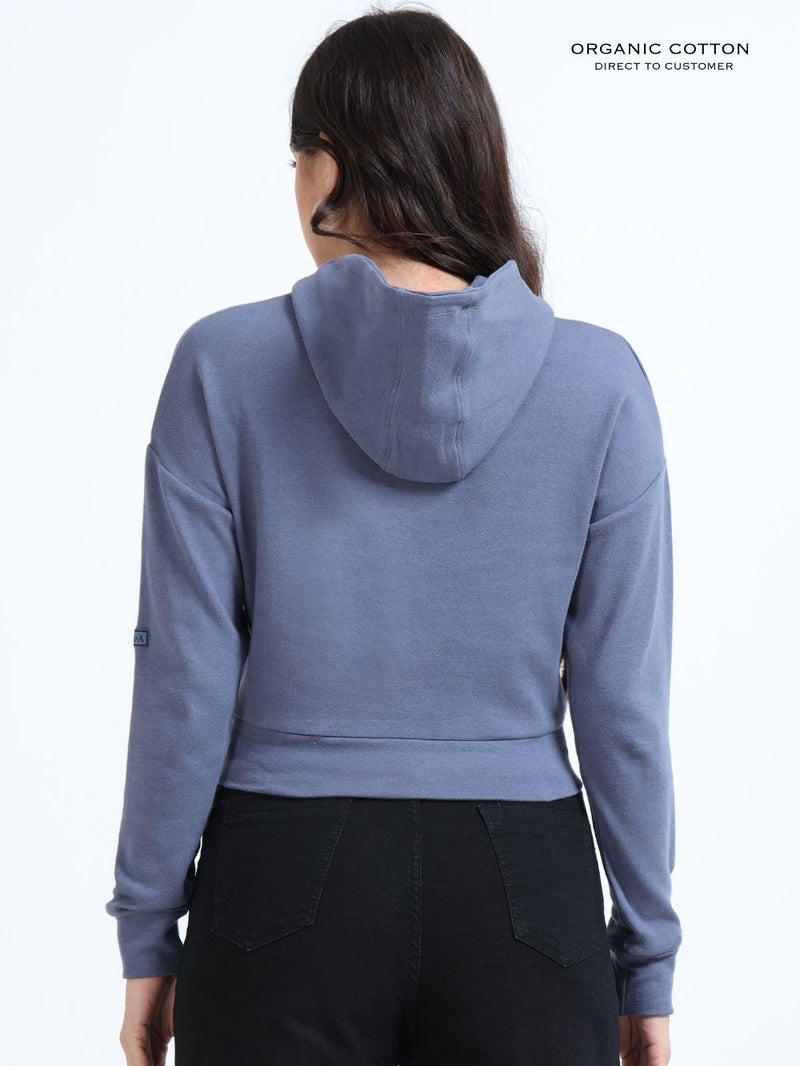 Blueish Grey A & A Organic Cotton Womens Cropped Hoodie