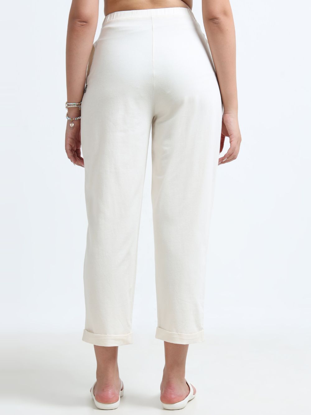 Beige Organic Cotton Womens Folded Fit Pant