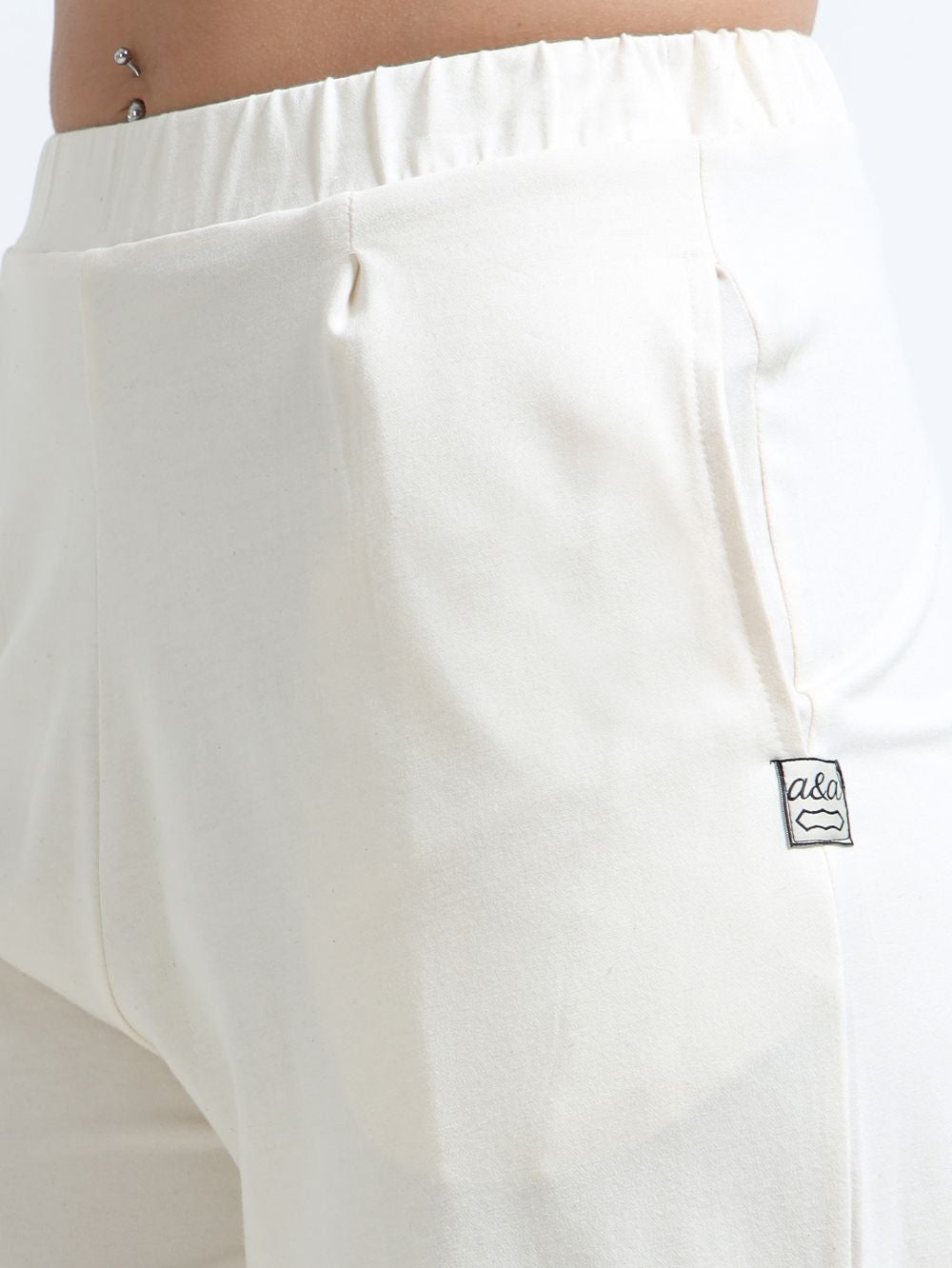 Beige Organic Cotton Womens Folded Fit Pant