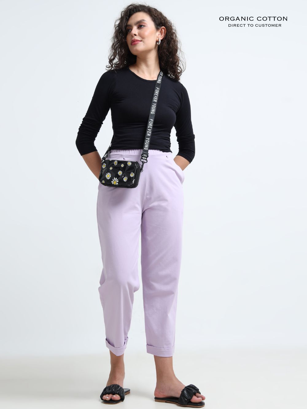 Light Purple Organic Cotton Womens Folded Fit Pant