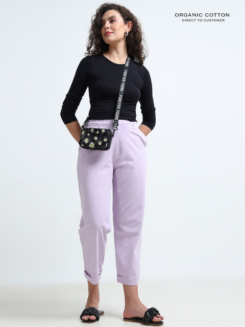 Light Purple Organic Cotton Womens Folded Fit Pant