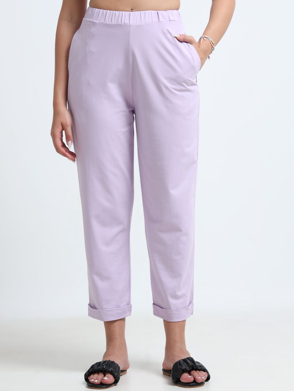 Light Purple Organic Cotton Womens Folded Fit Pant